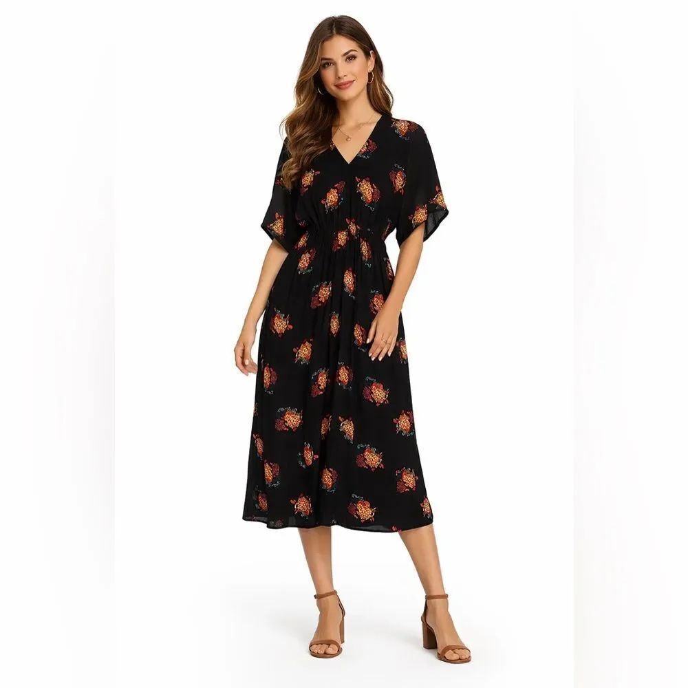 Tucker Silk Dress Turtle Midi NWOT